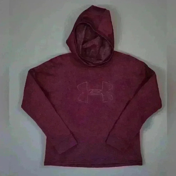 Under Armour Cowl Neck Hoodie Loose Size S Maroon Large Logo EUC - Picture 3 of 6